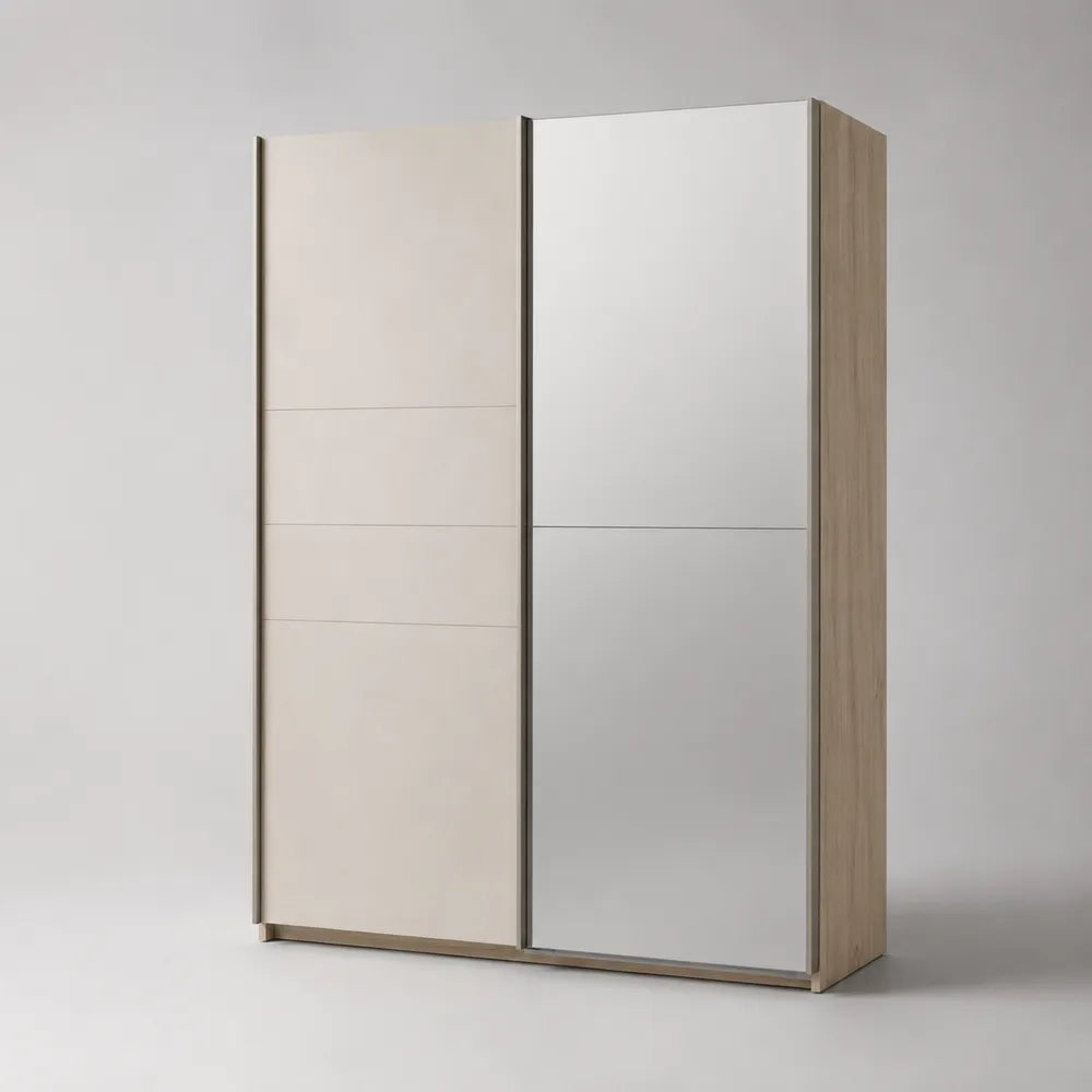 Armoire à portes coulissantes 180x60x200 cm en MDF blanc et chêne clair avec 2 portes