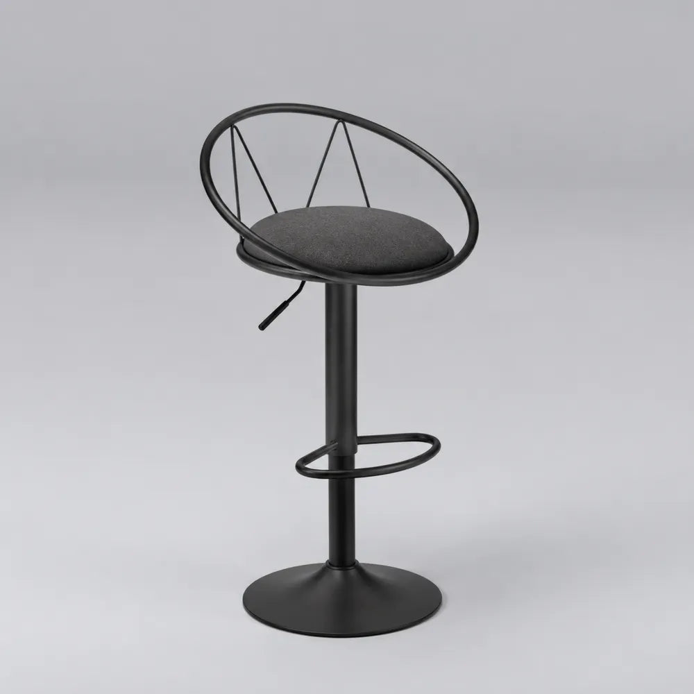 Tabouret de bar réglable avec assise rembourrée en tissu gris et structure en acier noir 54 x 52 x 86 à 106 cm