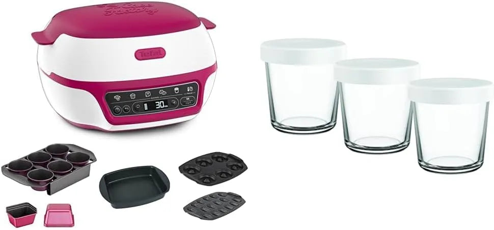 Tefal four YY5716FG XA633110, 5 programmes auto et ses moules + 2 lots de 3 pots en verre 140 ml, Cake Factory Délices, à gâteaux intelligent