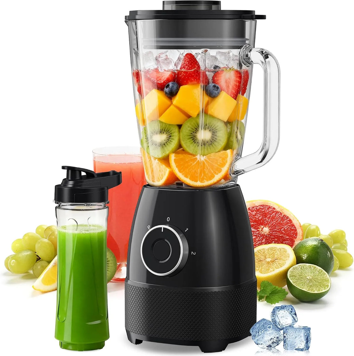 Blender 24000, 2 Vitesse ajustable, capacité 6 Lames en acier Inox avec Bol en verre 1,5L/min, puissance 1500W Smoothie tours, Mixeur