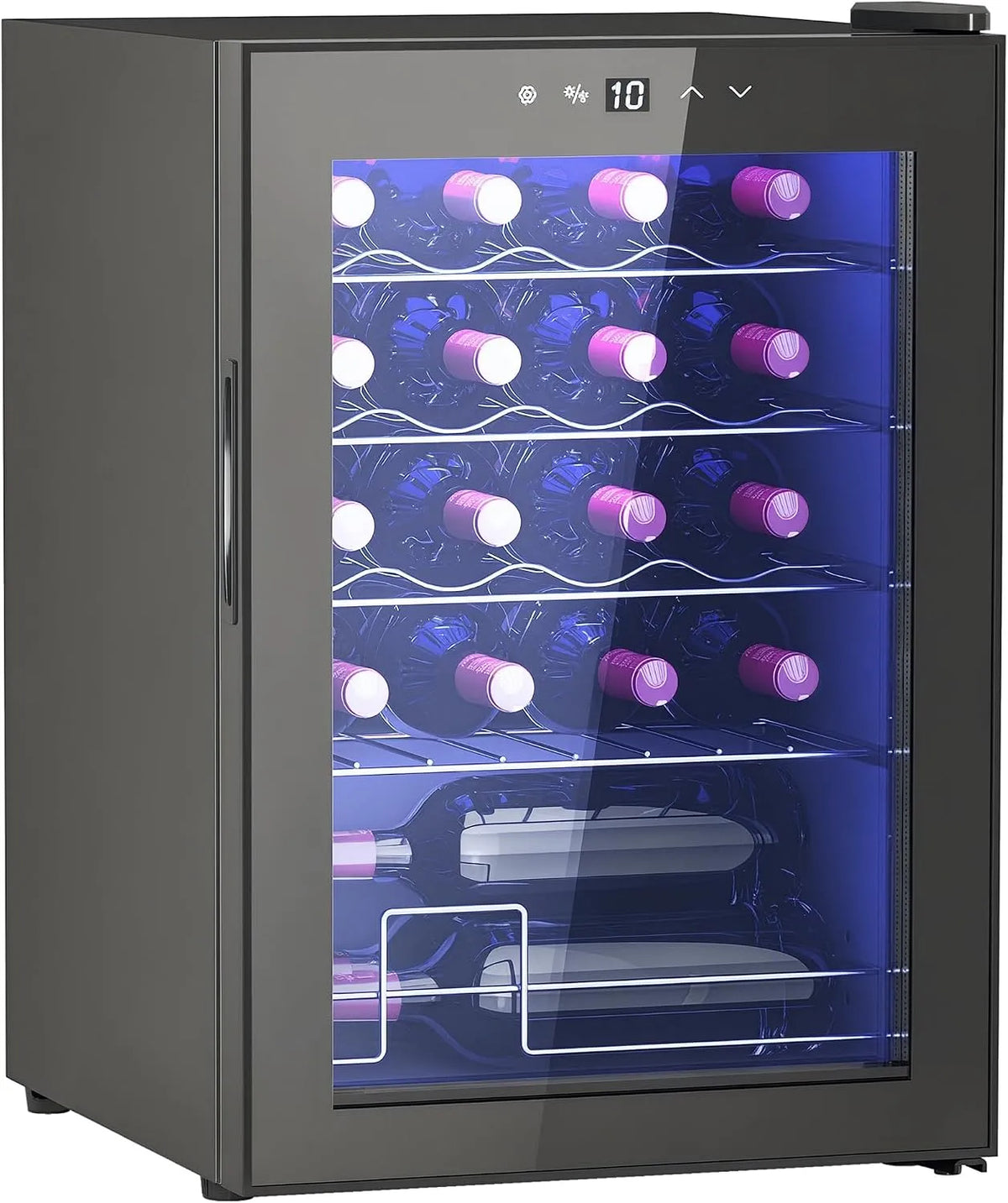 Homcom cave à vin, frigo vin contrôle de la température 5-18°C, écran tactile numérique, finition noire, éclairage LED, protection UV