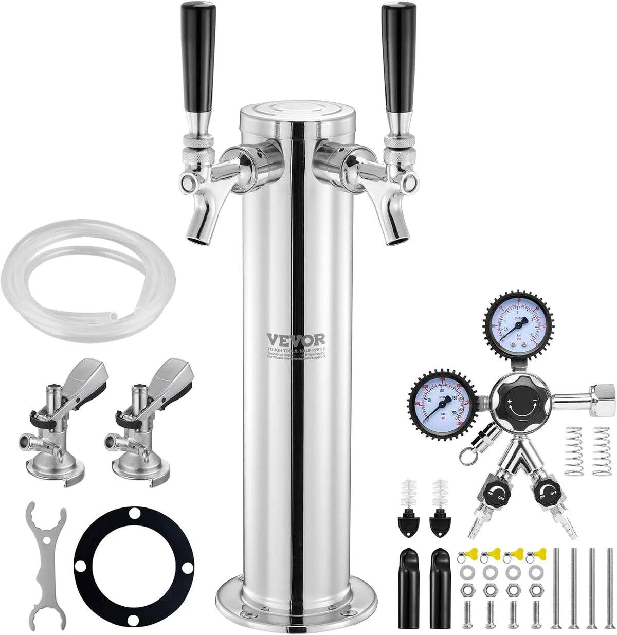 Vevor modèle, Kit Colonne à Bière 2 Robinets W21, avec Régulateur à Double Jauge,8, Coupleur de Fût Système A et Plateau d'Égouttage, Bar