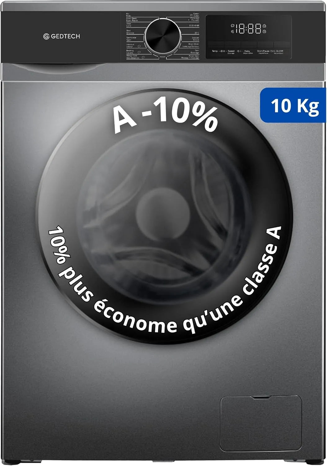 Lave-linge GLL101400DG A-10, 16 programmes, 10 Kgs, 1400 tr, frontal GEDTECH, mn, Eco, Intensif, Rapide