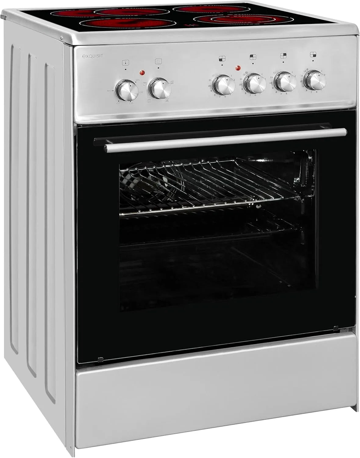 Exquisit cuisinière, 60 cm avec plaque de cuisson vitrocéramique, électrique autonome de 60, ECM 6-4 BZ en acier inoxydable, Chaleur tournante