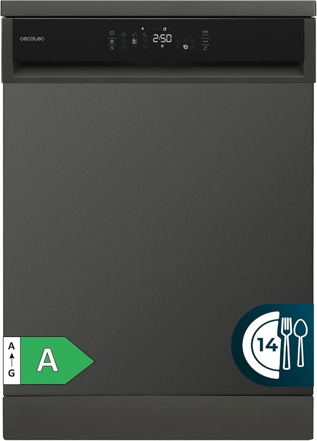 Cecotec lave-vaisselle 6800, 8 Programmes, 14 Couverts, Lavage Automatique, Nettoyage Intérieur et Demi-Charge, 60 cm Bolero Dark A