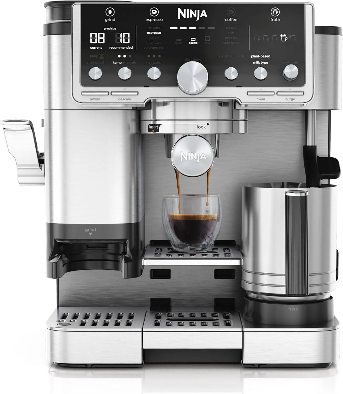 Ninja machine à café ES701EU, Luxe Pro 3-en-1, Latte, 5 préréglages mousse, Cappuccino, facile à utiliser, finition argenté
