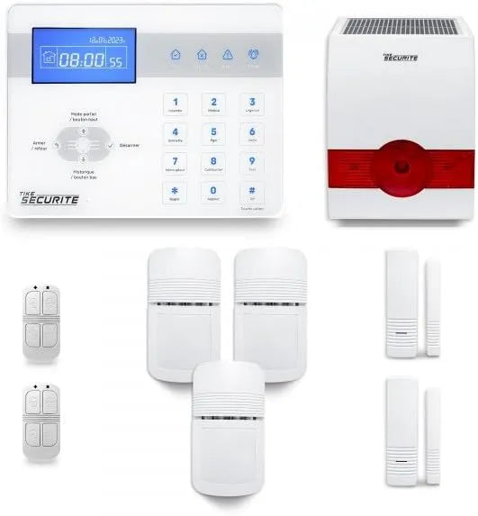 Alarme maison, sans fil ICE-Bi 2 à 3 pièces mouvement + intrusion + sirène extérieure solaire, Compatible Box internet, à fonctionnement