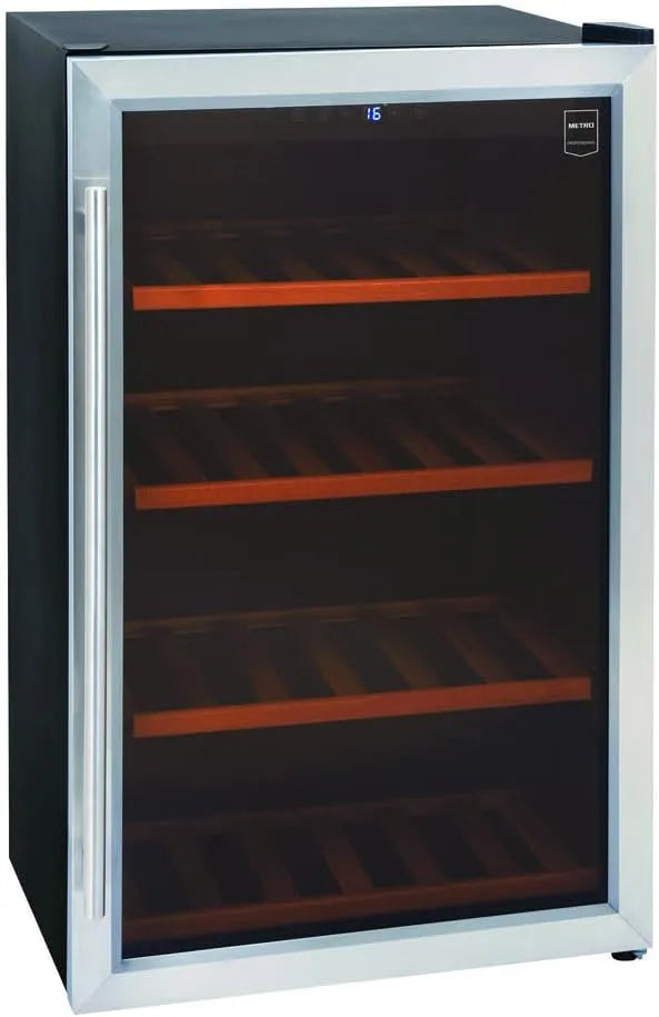 Cave à vin GWC3040 METRO Professional, dimensions 54 x 54 x 83 cm, acier inoxydable, verre, charnière de porte réversible, finition noire