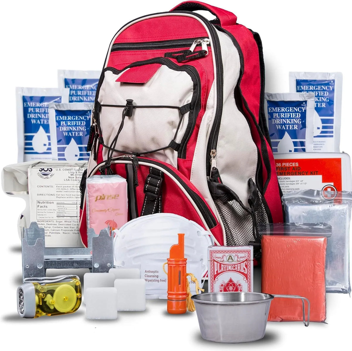 Blue Seventy-Two, Pro Series, Kit de Survie Rouge Deluxe 72 Heures pour 1 Personne, Kit de Survie pour Les urgences, Comprend des tablettes d'eau