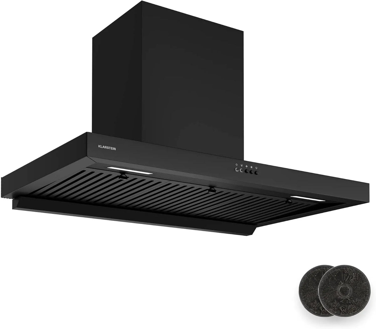 Klarstein hotte aspirante 3800-4200, Silencieuse 52 dB, AeroClean, LED K, Noire, 90 cm Hotte murale, 721 m³/h Boost, CEE A++