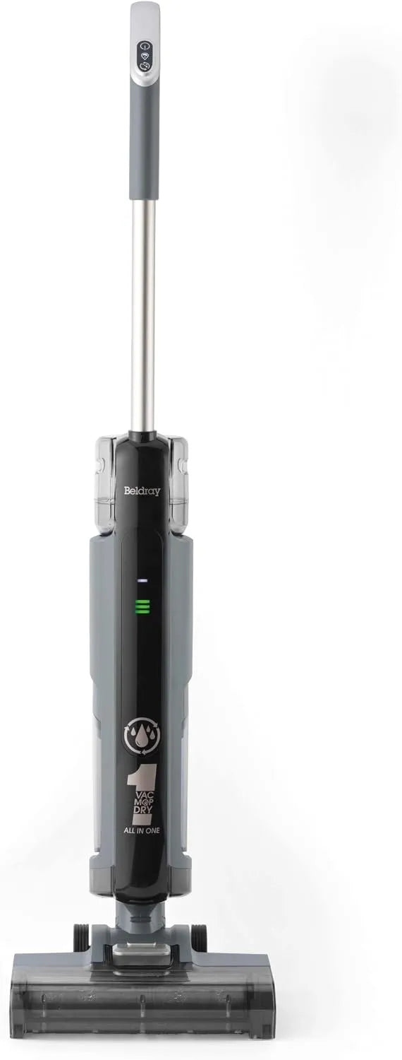 Aspirateur sans fil, puissance 180W 3-en-1, Balais, Beldray Nettoyeur de Sol Tout-en-Un, Multi-Surfaces, Système à Double Réservoir, Titane