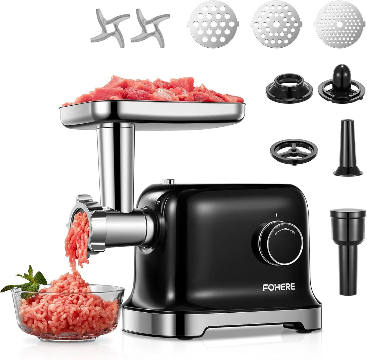 FOHERE plaque de cuisson, 3 de Coupe, 5MM, Tuyau de Saucisse, Hachoir à Viande Domestique Haute Performance, 7MM, 3MM, Forme-kubbe, finition noire
