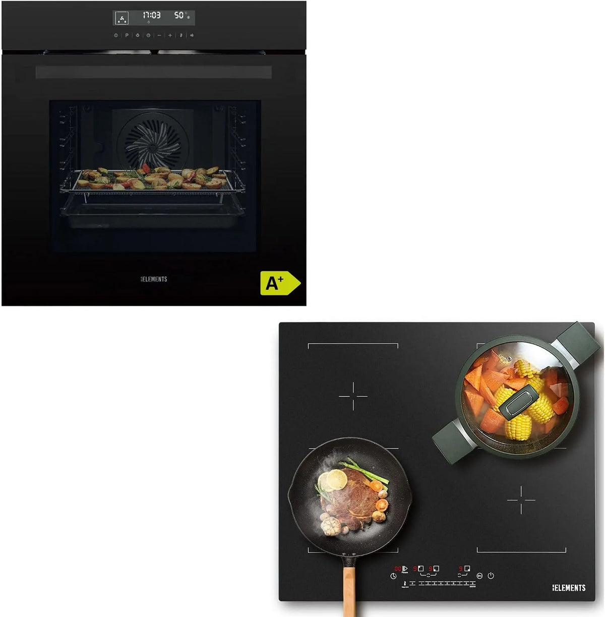 Cuisinière Kit de, Four encastrable de 60 cm, Plaque à induction de 59 cm, autonome, Fonction Air Fry, Grill, Air chaud, Aqua