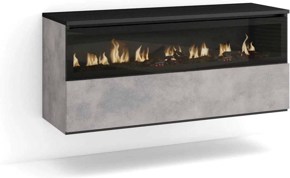 Cheminée électrique Skraut Home |, 1 Ouverture, Effet Flamme, Mural, Ciment, dimensions 102x45x35cm, 1 Porte, LED, Suspendu