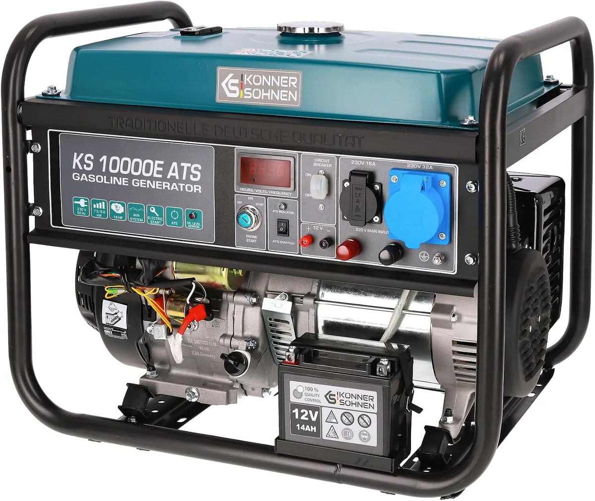 Générateur électrique 10000E 1x16A 1x32A, puissance 8000W, électro,18 CV, tension 230V, enroulement 100% cuivre, pour consommateurs 230V, EURO-V, AVR