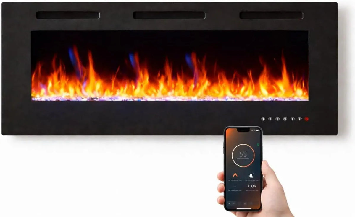 Cheminée électrique, Puissance de Chauffage 750/1500 W, Murale Weka Fireplace WiFi, Verre trempé, Profondeur 7,5 cm, 107 cm App New