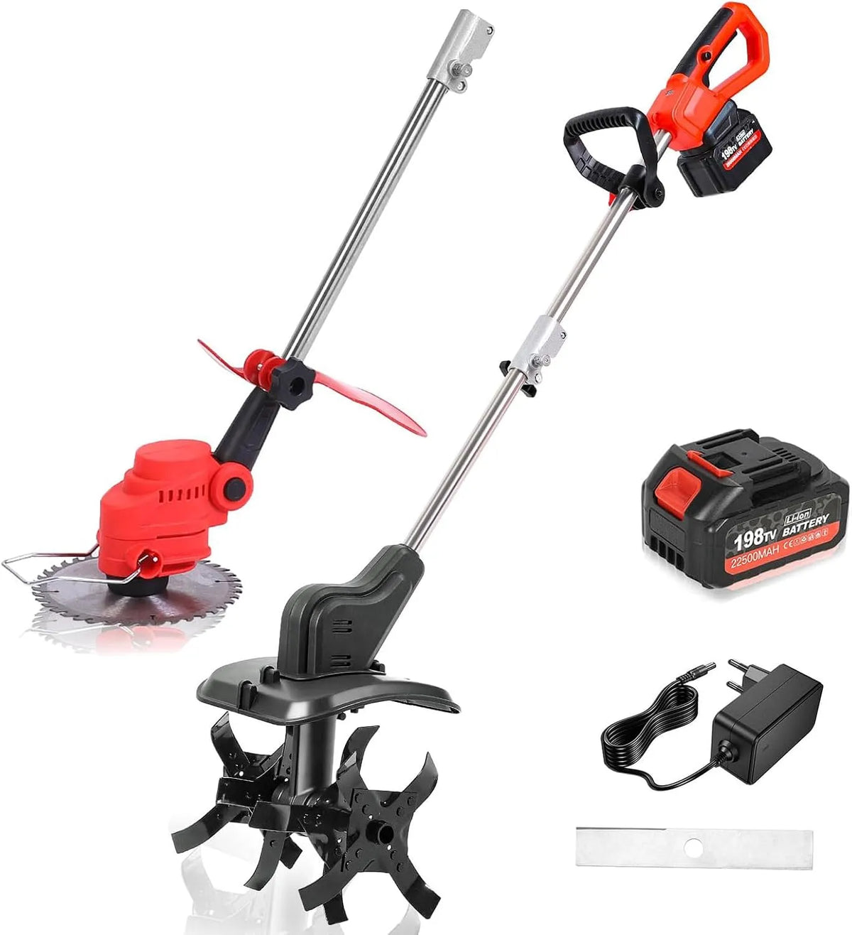 Motoculteur, 30 cm de largeur, capacité 4 lames, deux batteries incluses, sans fil 21 V avec écran, 300, double tambour