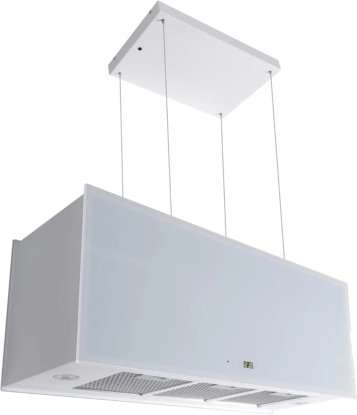 Hotte aspirante, GURARI GCH I 333 90 WH Prime 90 cm, hotte de plafond, 1000 m³/h, 4 niveaux, écran, éclairage LED, verre finition blanche
