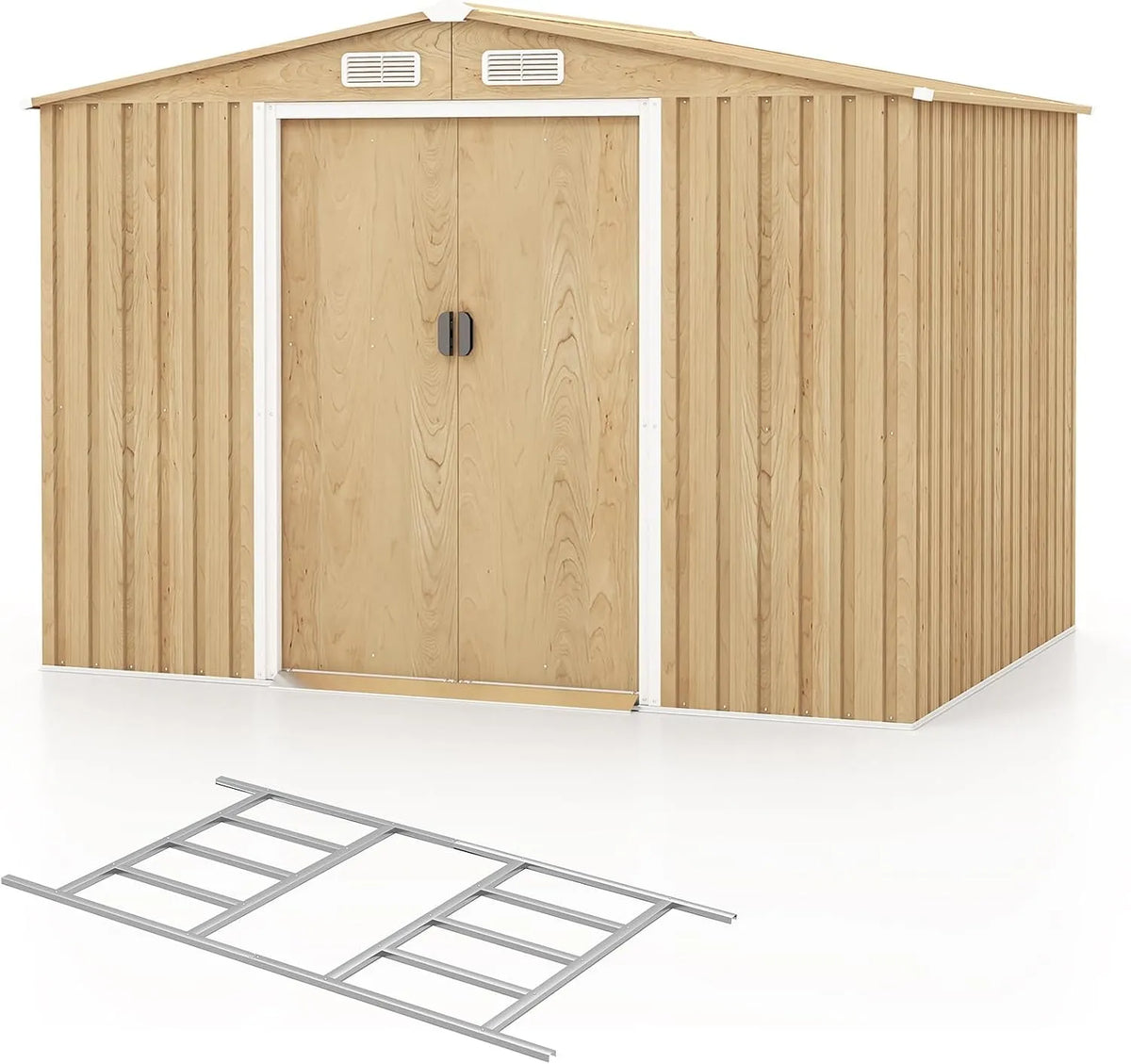 Abri de jardin Costway, 5㎡ en Acier Galvanisé Anti-UV, dimensions 259 x 196 x 184 CM, 4 Trous d'Aération, 4 Gants Inclus, Rampe