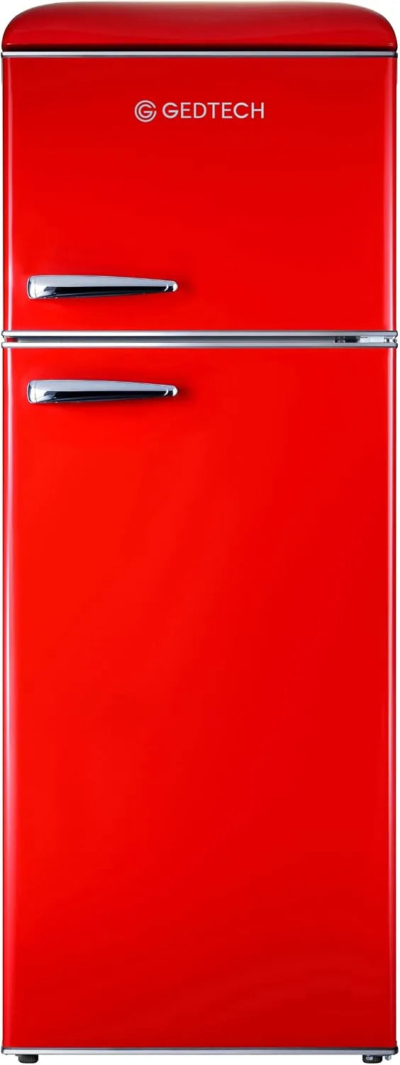 Congélateur GDPV215RD, Capacité 215L, GEDTECH Refrigerateur double-porte vintage, haut, Faible conso, Rouge
