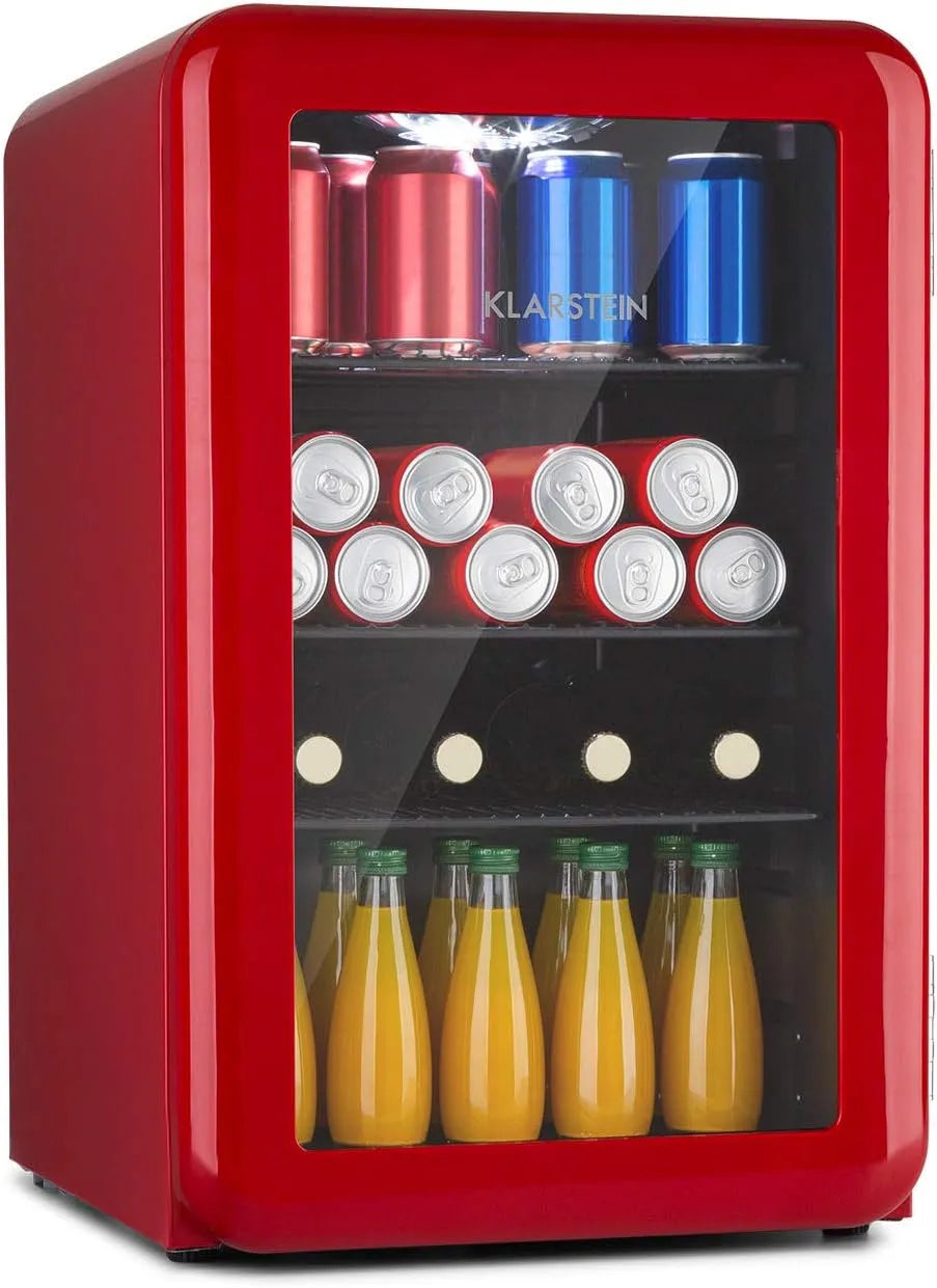 Klarstein réfrigérateur, seulement 39 dB, capacité 70 L, 0-10°C, PopLife Refroidisseur de boissons, mini-bar, rétro, écologique, rouge