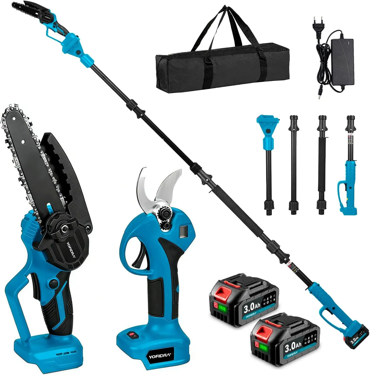 Tronçonneuse, Max 4,6 m, Kit d'outils de Jardin avec 2 Batteries de 3,0 Ah, Yofidra 4 en 1 Élagueuse sur Perche avec Batterie