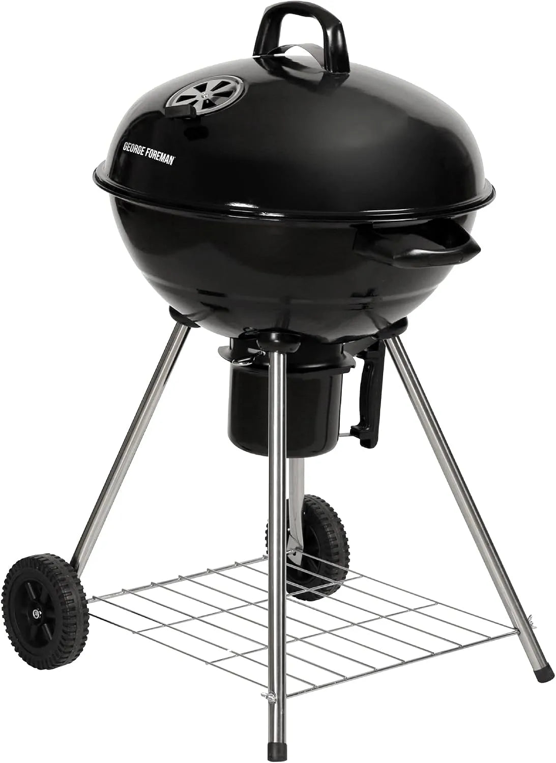 Bouilloire électrique George Foreman GFKTBBQ, 60 x, ronde portable à charbon de bois 47,5 cm, support et 2 roues avec grille chromé