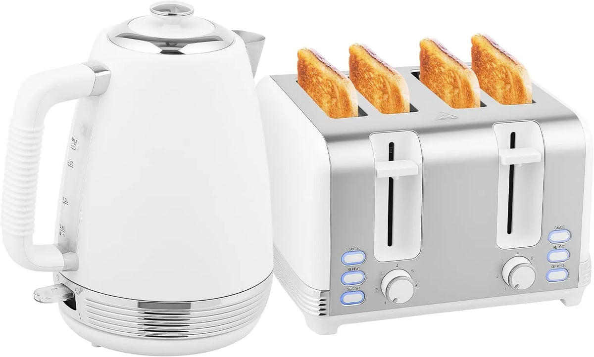 Homcom bouilloire électrique, grille-pain 4 tranches, filtre anticalcaire et plateau à miettes, thermostat Strix, 7 niveaux de brunissage