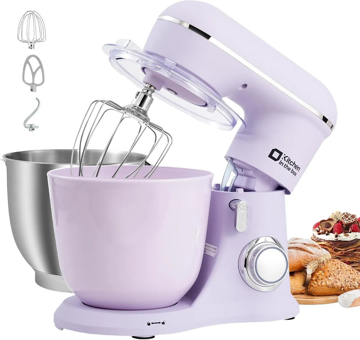 The box Mélangeur sur pied Kitchen in, appareil de cuisine électrique à 10 niveaux de vitesse avec crochet pétrisseur, capacité 4,5 L + 5 L, fouet