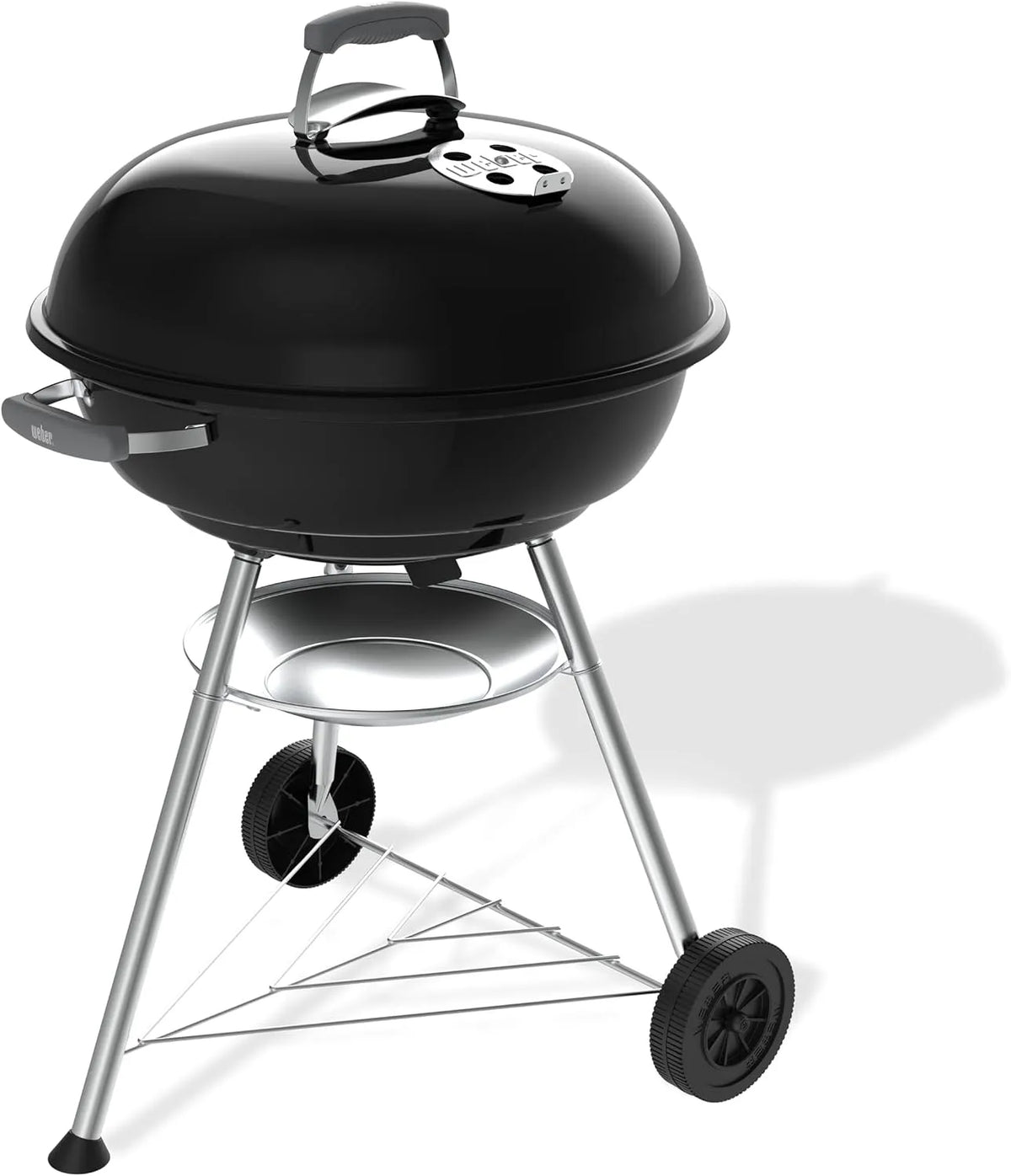 Barbecue Weber Compact Kettle, version 2026, trépied avec roulettes, grille chromée à trois niveaux, largeur 57 cm, à charbon, finition noire