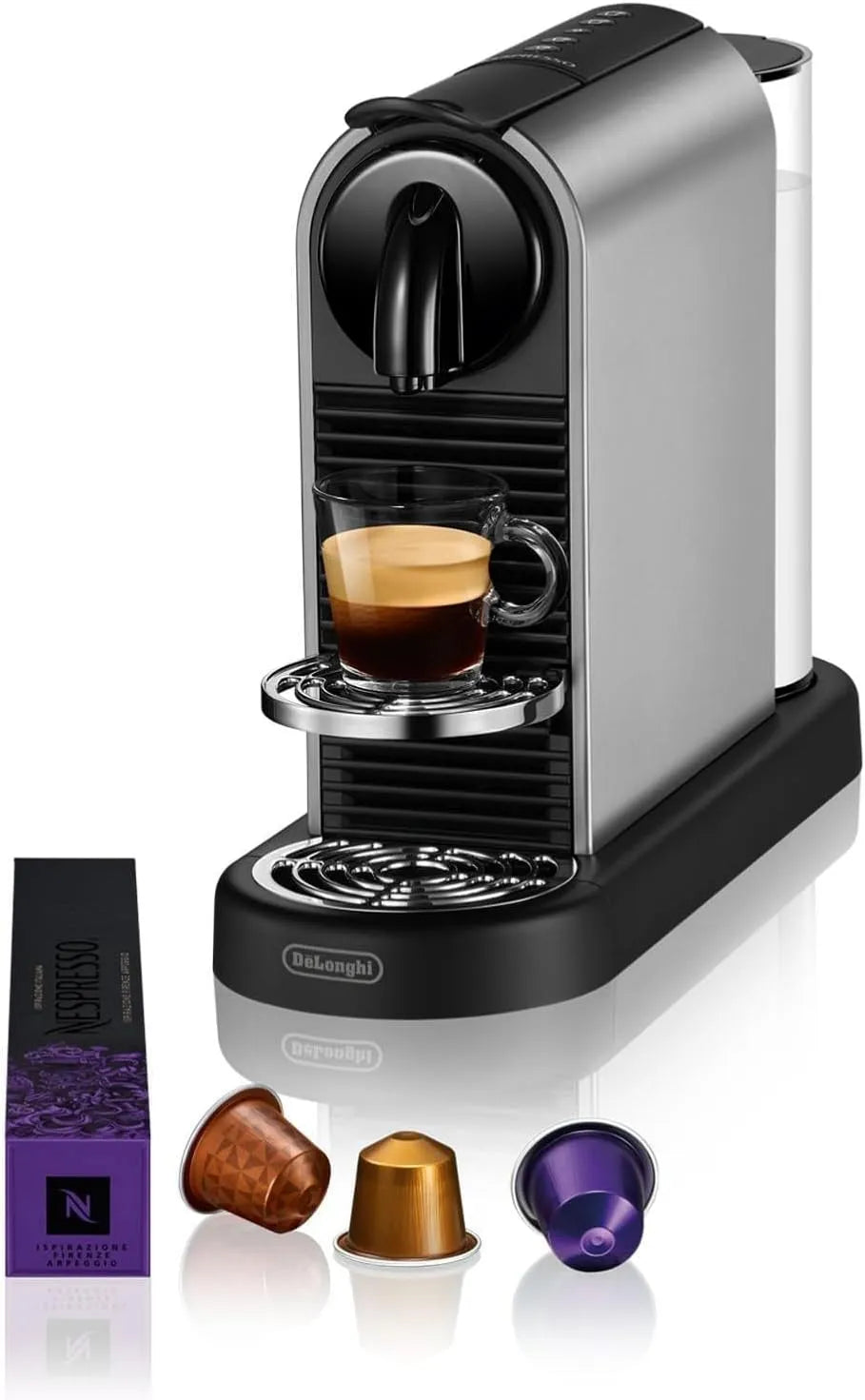 De'Longhi Nespresso machine à café EN220.T, 4 Tailles de Tasse, 19 Bars de Pression, puissance 1260W, CitiZ Platinum, à Capsules, Monodose, Titane