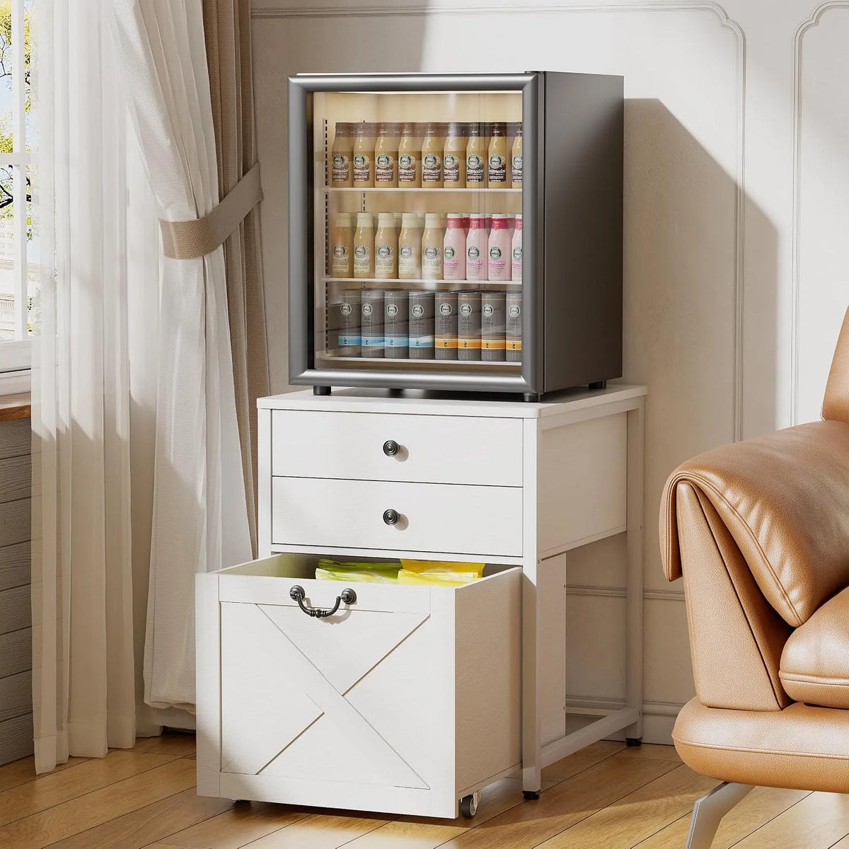 Réfrigérateur Support pour mini, avec 2 tiroirs et 1 armoire à roulettes Table pour à boissons pour dortoir, bureau, finition blanche, maison, chambre