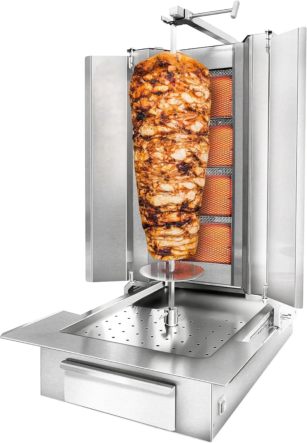 Barbecue DUK4-SB-N, 4 brûleurs, gyros à gaz, avec garde-boue et portes battantes, max. 60 kg, GGM Gastro, kebab