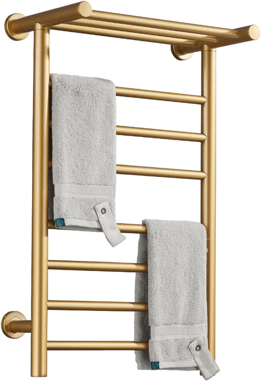 Sèche-serviettes, Radiateur Chauffe-Serviettes À 7 Barres avec Étagère Supérieure, Électrique Doré, Hardwired