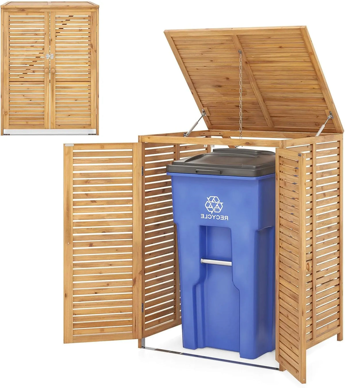 À Poubelles en Bois LIFEZEAL Abri, Cache Poubelle 120 L, dimensions 86 x 70 x 114 cm, Doubles Portes & Verrou Verrouillable