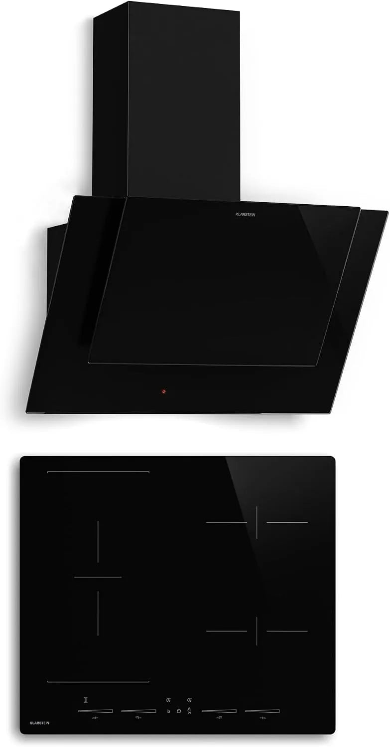 Klarstein plaque de cuisson, Hotte 631,6 m³/h, puissance 8400W Boost, Minuterie, Vitrocéramique, HaloSync Induction Avec Hotte Intégrée 60cm, 4 Zones