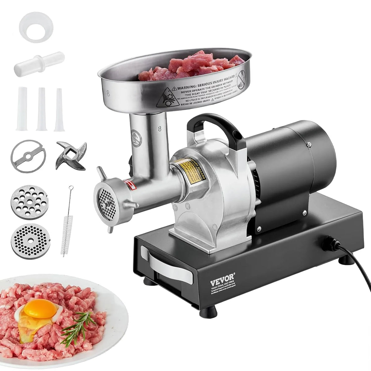 Vevor plaque de cuisson, min, Poussoir à Saucisses en Acier Inoxydable, pour Cuisine et Restaurant, Hachoir à Viande Électrique Capacité 2,7 kg