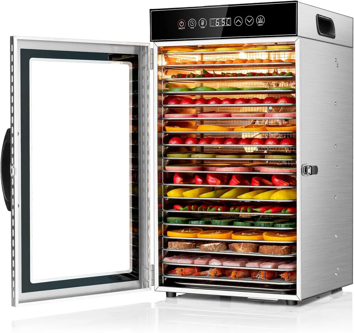 Déshydrateur alimentaire Kwasyo, puissance 800W Déshydrateur en Acier Inoxydable avec Circulation d'Air à 360°, Grande Capacité pour Viande, Herbes