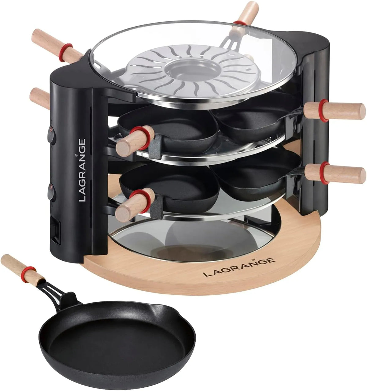 149011 LAGRANGE, 2x450 W, Appareil à raclette 8 personnes, 2 niveaux de cuisson, Fabrication française, Poêlon à reblochonnade, Repose poêlons