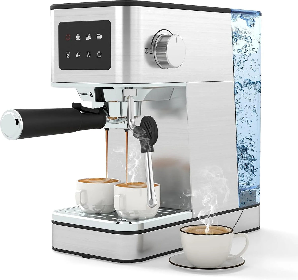 Costway machine à café, Réservoir d'Eau 1,7 L, Cafetière Espresso Compacte 1200W en Acier Inoxydable pour Maison, Écran Tactile, Grain, Bureau