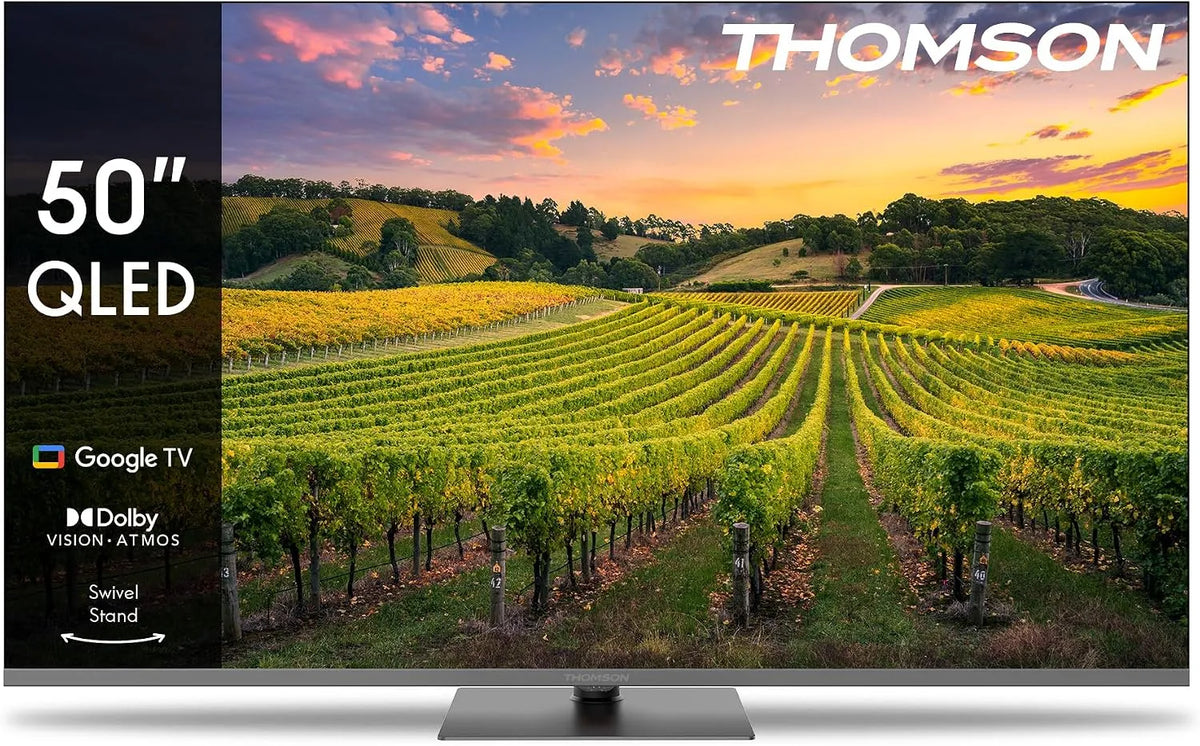 Smart TV THOMSON 50 HDR10 50QG5C14, Bluetooth 5.1, Triple-Tuner, QLED Pied Central Google, Dolby Audio, Satellite, HDMI, Panneau A+, largeur 126 cm