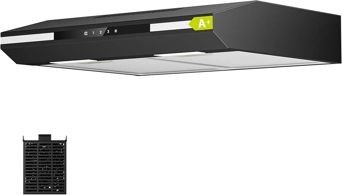 CIARRA hotte aspirante CBCB6921 CBCF011, 3 niveaux de vitesse, Sous Meuble 60cm, 3 niveaux de vitesse, classe énergétique A+, avec Filtre à Charbon