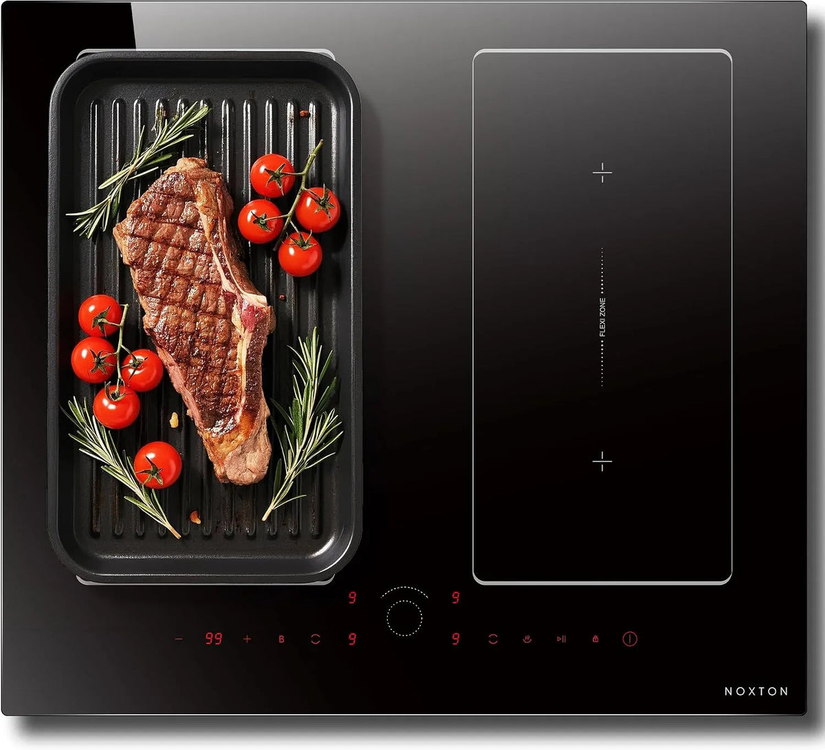 NOXTON plaque à induction, 4 feux avec zones flexibles doubles, puissance 7200 W, minuterie, sécurité enfants, pause, sans prise