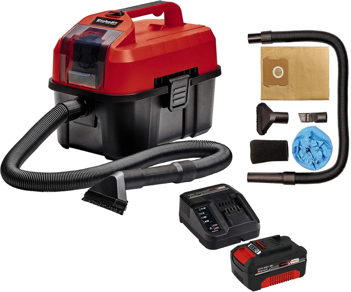 Einhell aspirateur TE-VC 18, avec tuyau d'aspiration 2 m, buse rainures, tissus d'ameublement, eaux et poussières sans fil /10 Li-Solo