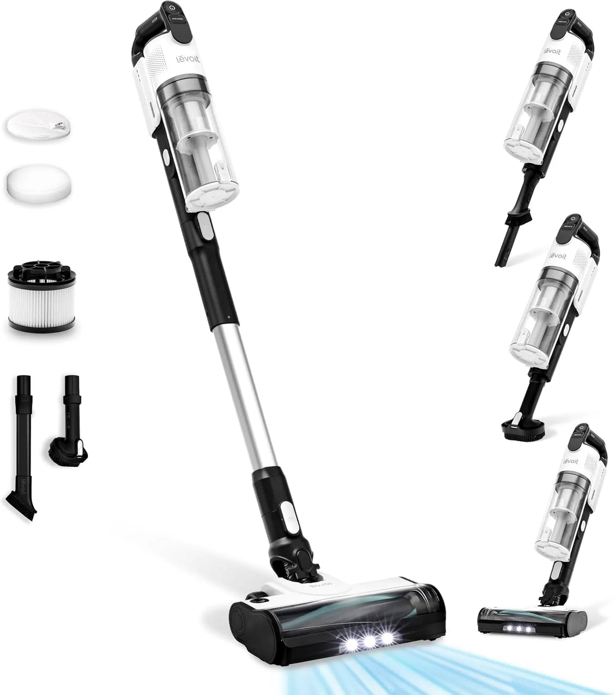 Aspirateur balai LEVOIT, sans Fil 4 en 1 Léger Anti-Enchevêtrement, jusqu'à 50 Mins, Lumière LED, pour Les Poils d'animaux, Poussière, Sols Durs