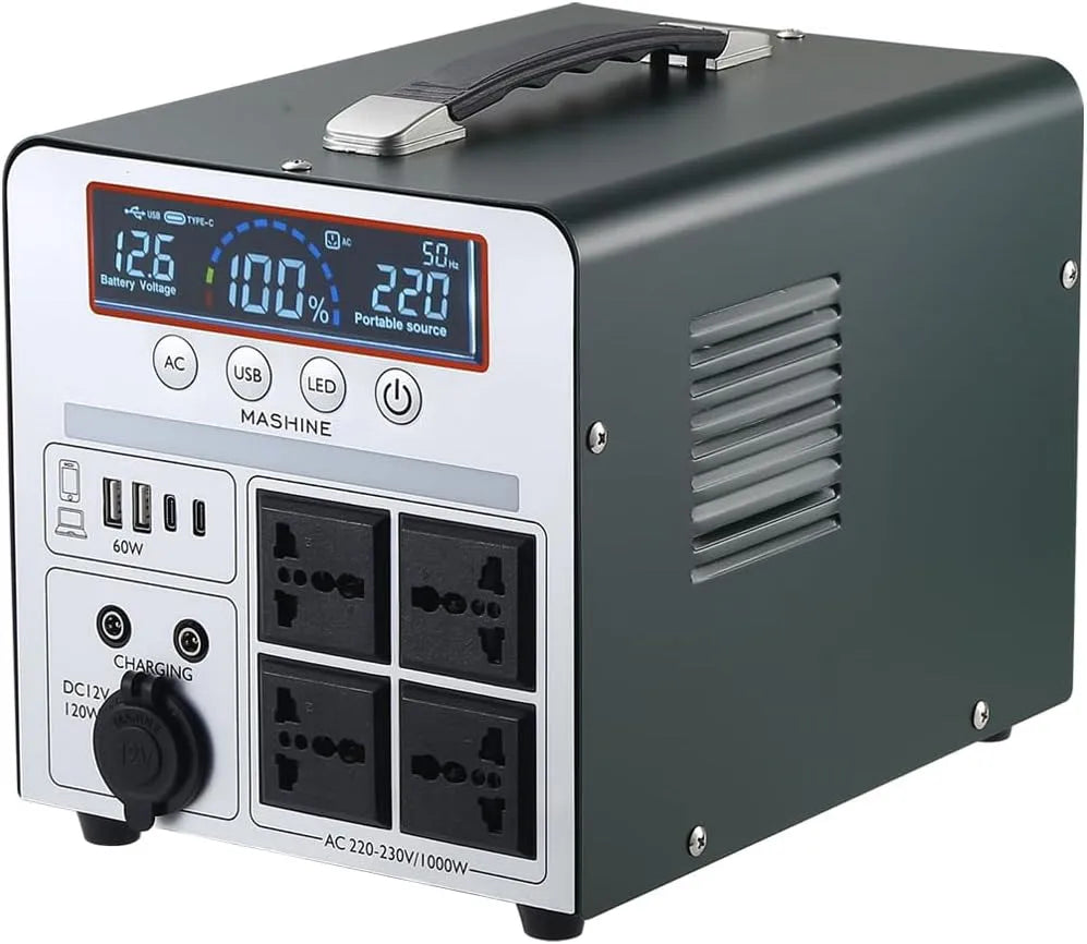 Générateur électrique, Power Station 1000W, 666Wh, avec 4 Prises AC, Mashine Portable Rechargeable Batterie de Sauvegarde pour Camping, VR, Drones