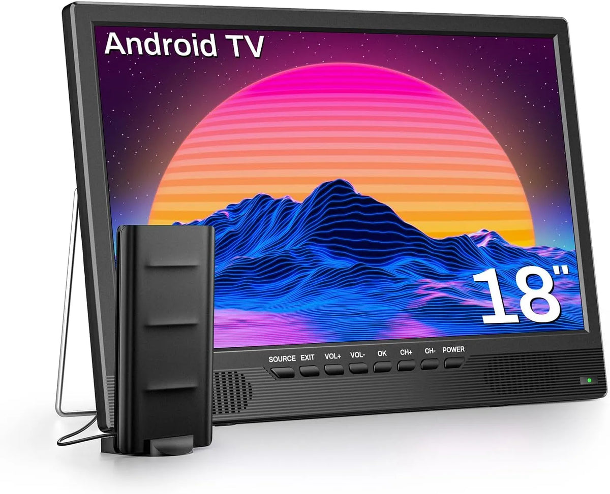 Smart TV DVB-T2 Desobry, Android 18 Pouces, tension 12V TV Camping-Cars, Petit téléviseur Portable avec Tuner et antenne, Téléviseur modèle, Chambres