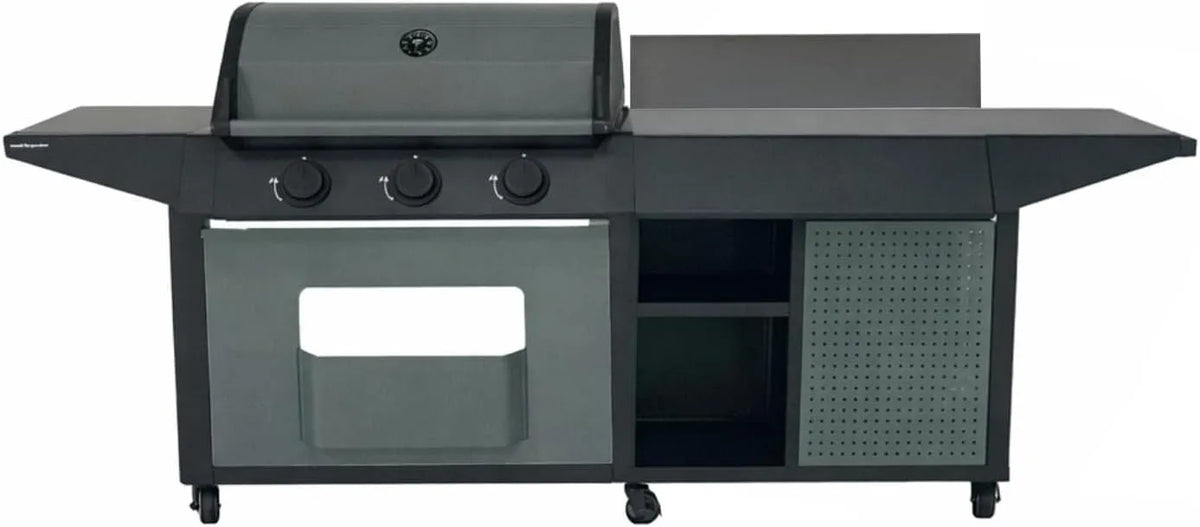 Barbecue, Idéal pour 10 convives, Structure en Acier, avec Desserte intégrée, Rangement Supplémentaire, 3 Brûleurs, Cook'in Garden