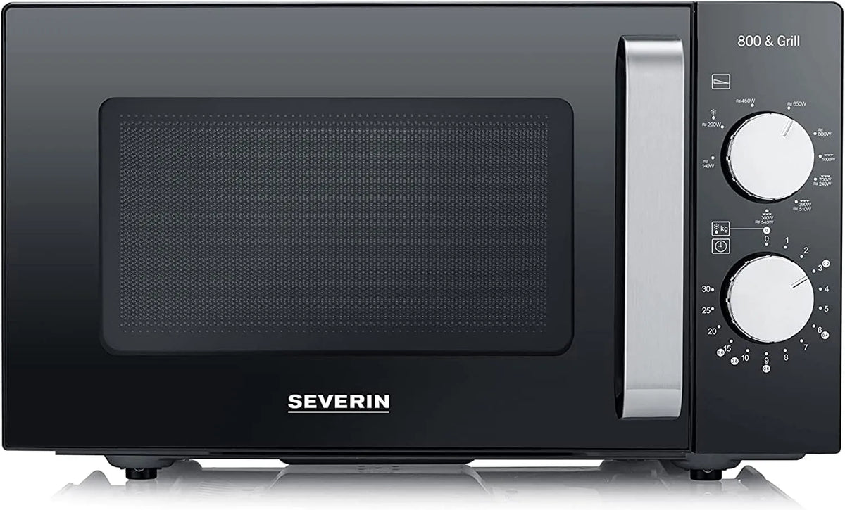 Severin four à micro-ondes MW 7762, Four micro-onde avec fond plat en céramique, cuisson sur 2 niveaux, finition noire, gril 20 L, inox