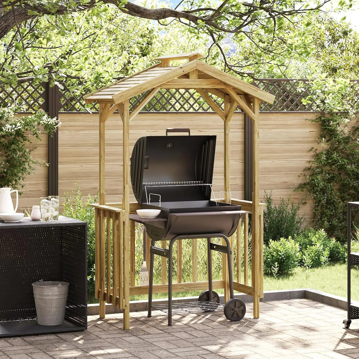 Barbecue Gecheer Abri de, en bois de pin de 133,5 x 63 x 200 cm